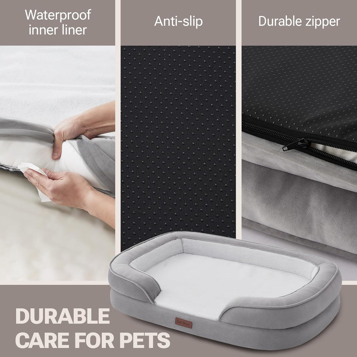 Soft Touch Orthopedic XL Dog Bed for Large Dogs with Faux Fur Top, Waterproof Pet Couch Bed with
