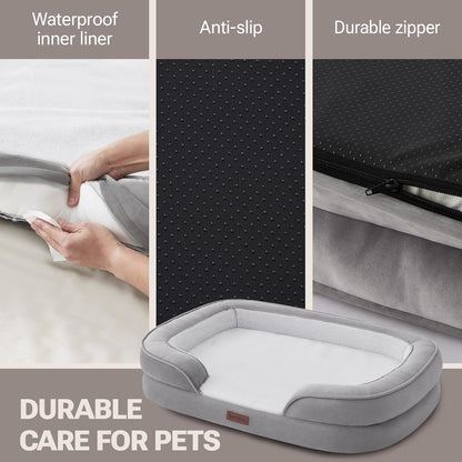 Soft Touch Orthopedic XL Dog Bed for Large Dogs with Faux Fur Top, Waterproof Pet Couch Bed with