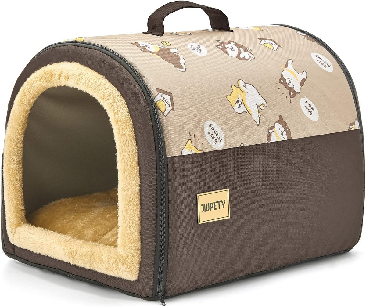 Jiupety Indoor Dog House, 2 in 1 Portable Foldable House Bed with Cover, Pet Tent & Cave Bed for