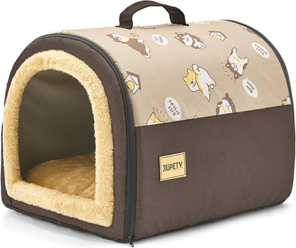 Jiupety Indoor Dog House, 2 in 1 Portable Foldable House Bed with Cover, Pet Tent & Cave Bed for