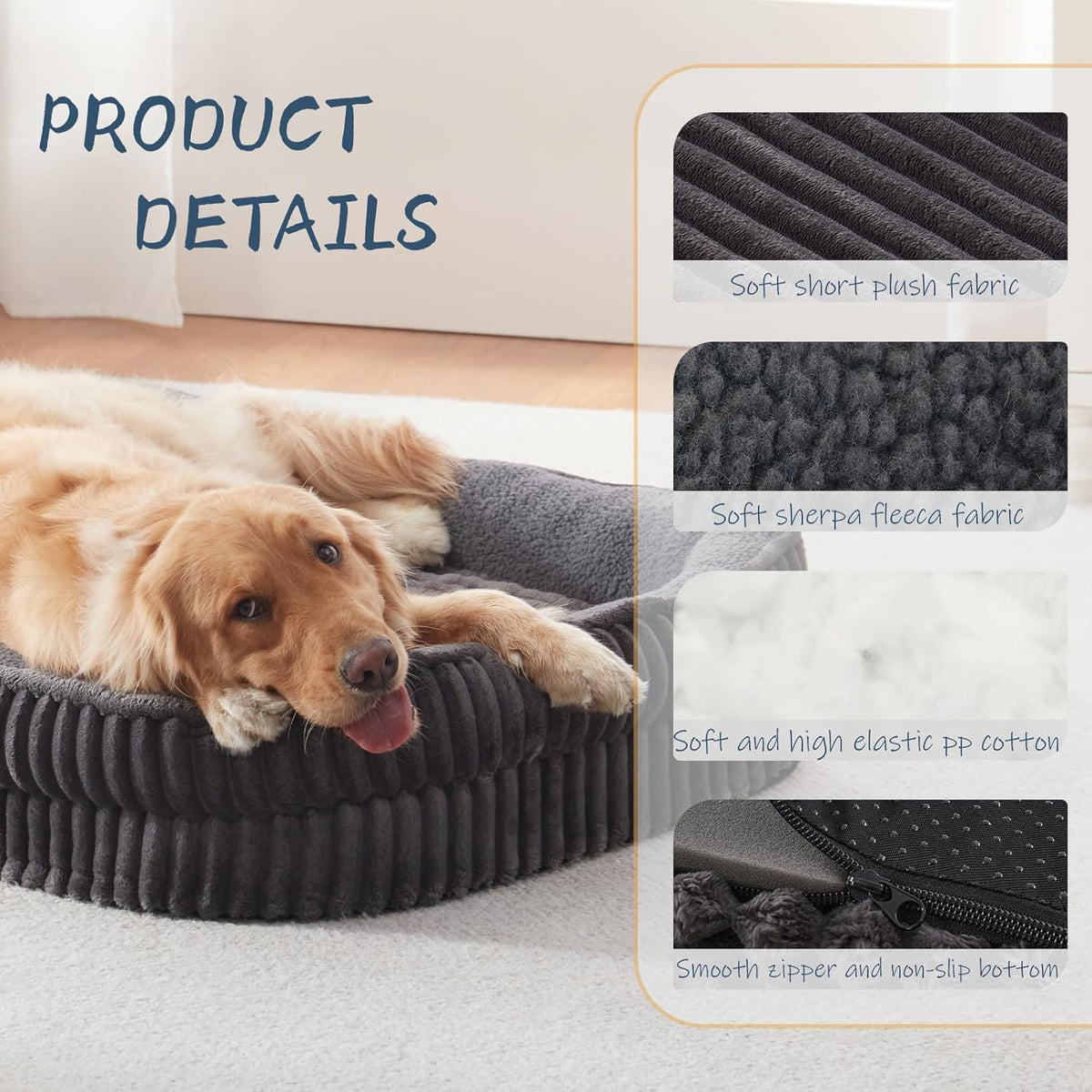 Orthopedic Dog Bed for Large Dogs Breeds, High Density Egg Crate Foam Dog Sofa Beds,Oval Kennel
