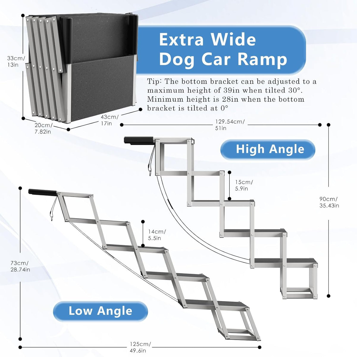 Dog Stairs for Large Dogs - 5 Step Foldable Dog Ramp for Car Non-Slip Surface Support up to 230lbs