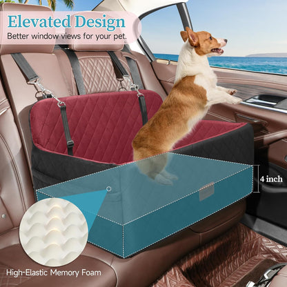 Dog Car Seat for Medium/Large Dogs, Pet Booster Seat for Under 55 lbs or 2 Small Dogs, Detachable &