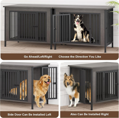EasyCom 39.96" XL Wooden Large Dog Crate Furniture for Medium and Large Breed, Chew-Resistant Dog