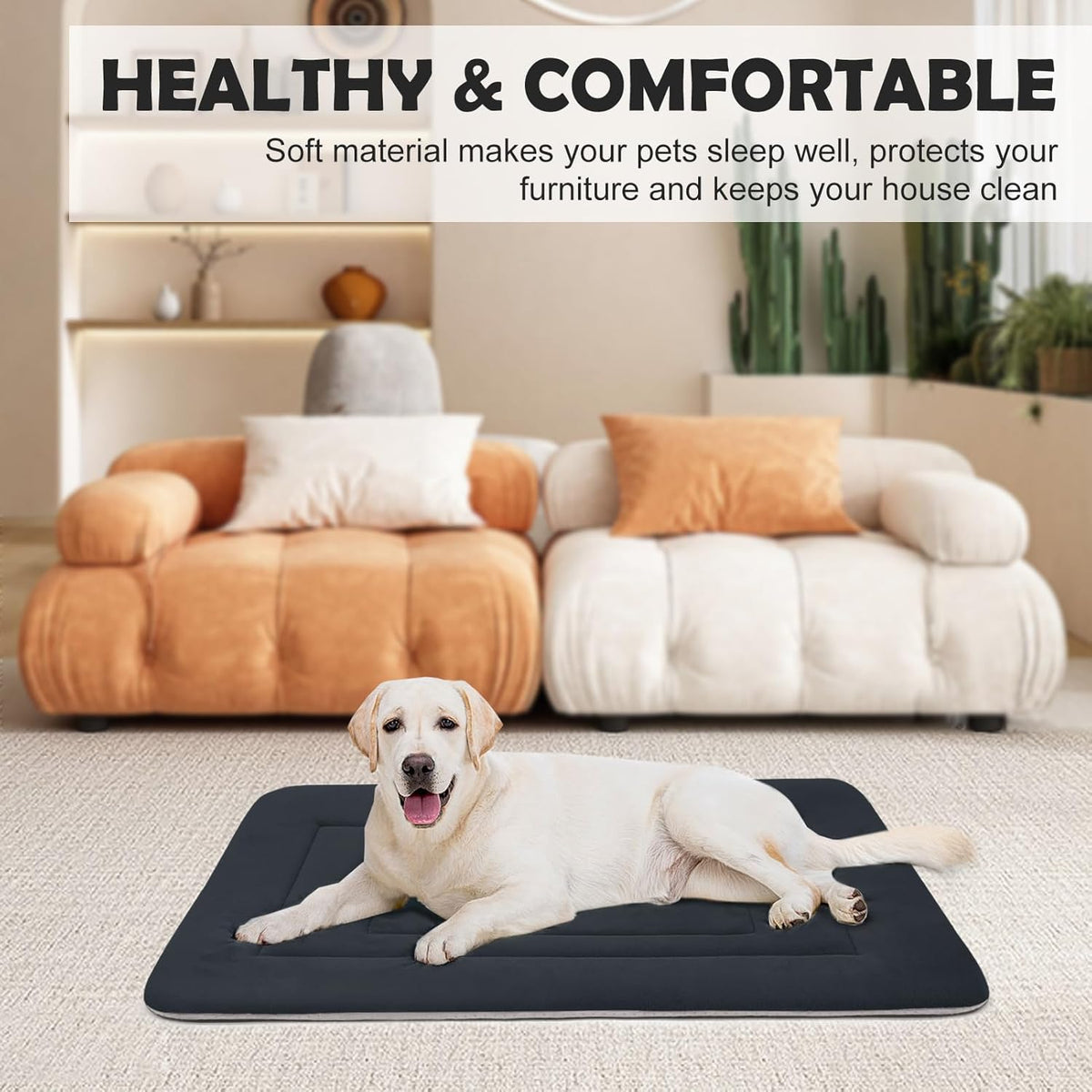 JoicyCo Soft Dog Bed Crate Pad Mat, 48 in Non-Slip Bottom Washable for Extra Large Dogs, Pet