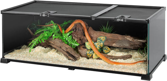 REPTIZOO Reptile Terrarium Tank 30" x 12" x 10", Black-Tinted Glass Snake Tank with Top Feeding