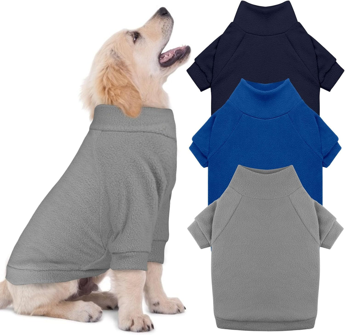 3 Pack Dog Sweaters for Medium Dogs, Fleece Dog Sweater Turtleneck Soft Warm Pet Sweatshirt Clothes