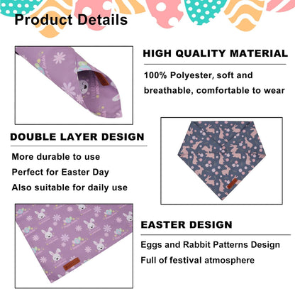 ADOGGYGO Easter Dog Bandanas, Reversible Bunny Floral Pet Scarf, Multi Size Offered, Rabbit Easter