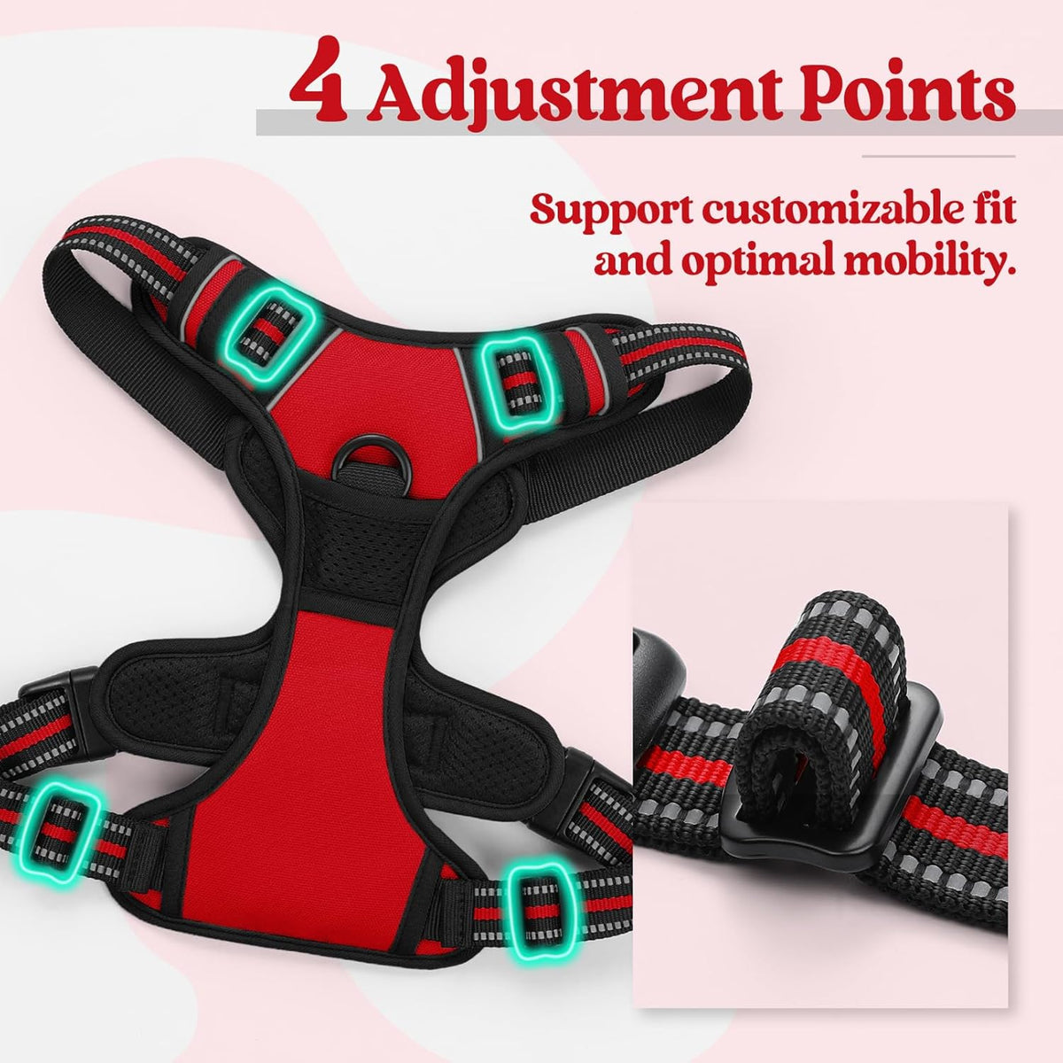 rabbitgoo Dog Harness No Pull with 2 Leash Clips, Adjustable Soft Padded, Reflective Oxford No