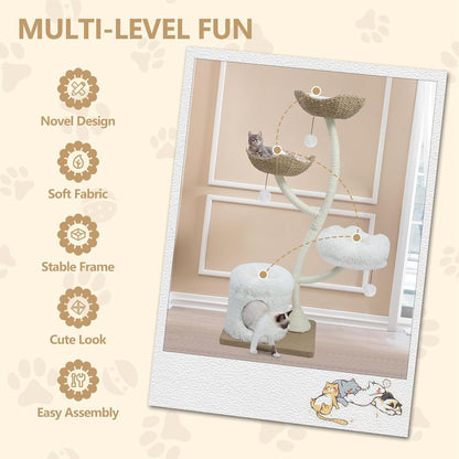 63” Tall Cat Tree Tower for Indoor Cats, Multi-Level Large Cat Climbing Furniture with Scratching
