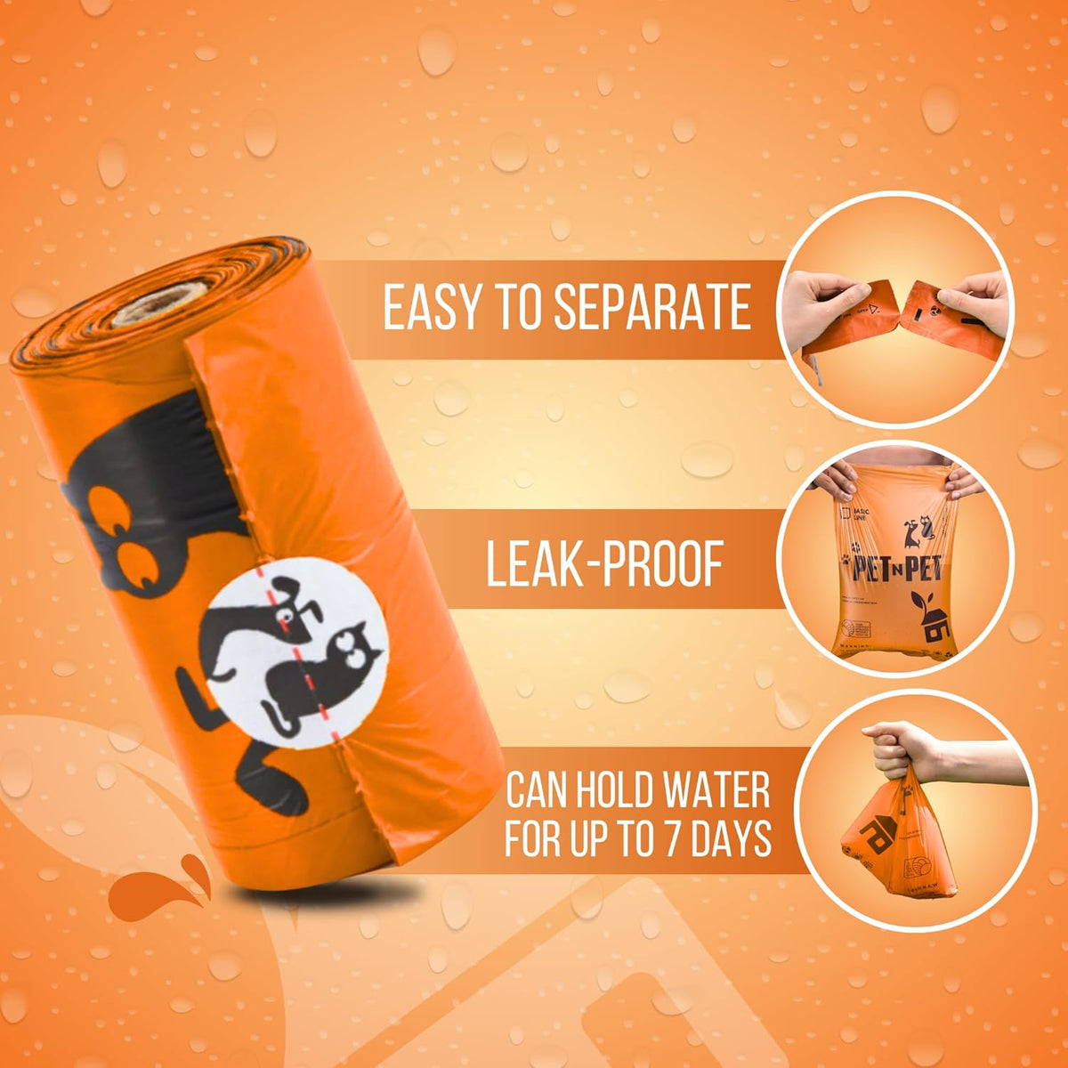 Pet N Pet 1080 Counts Orange Poop Bags for Dogs, 41% Plant Based & 59% PE Extra Thick Dog Poop Bags