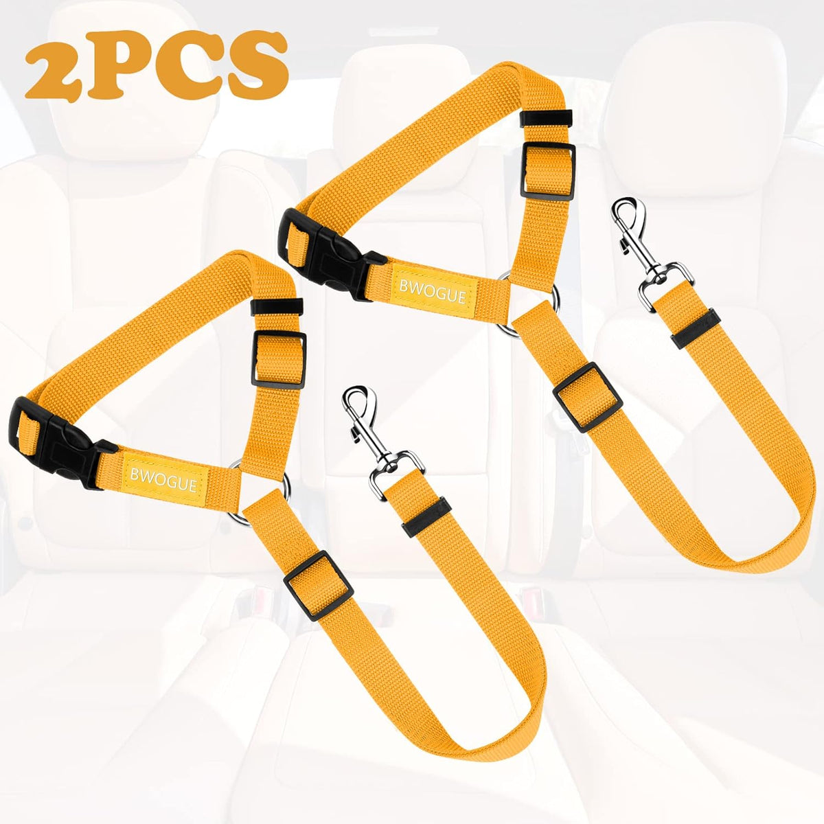 BWOGUE 2 Packs Dog Cat Safety Seat Belt Strap Car Headrest Restraint Adjustable Nylon Fabric Dog