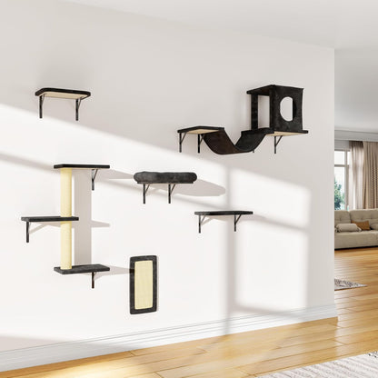 NUNU LAB Wall Mounted Cat Furniture, 6 Pcs Cat Wall Shelves with Condo House, Bridge, Steps