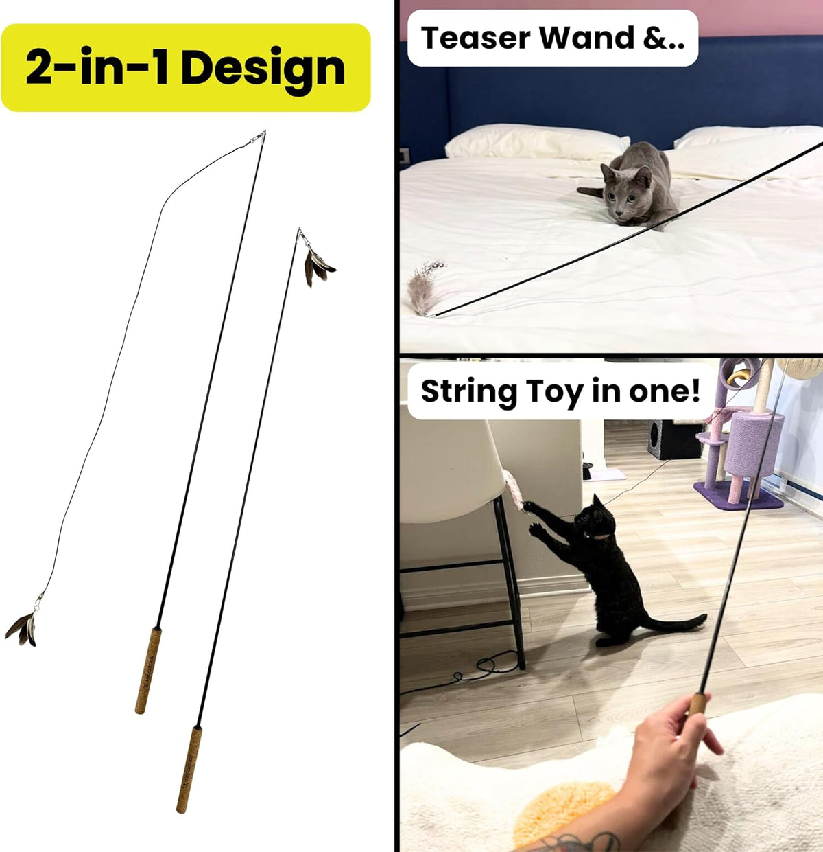 Forever Stick - The Unbreakable Cat Toy Wand, Extra Long Durable Interactive Cat Toy for Indoor