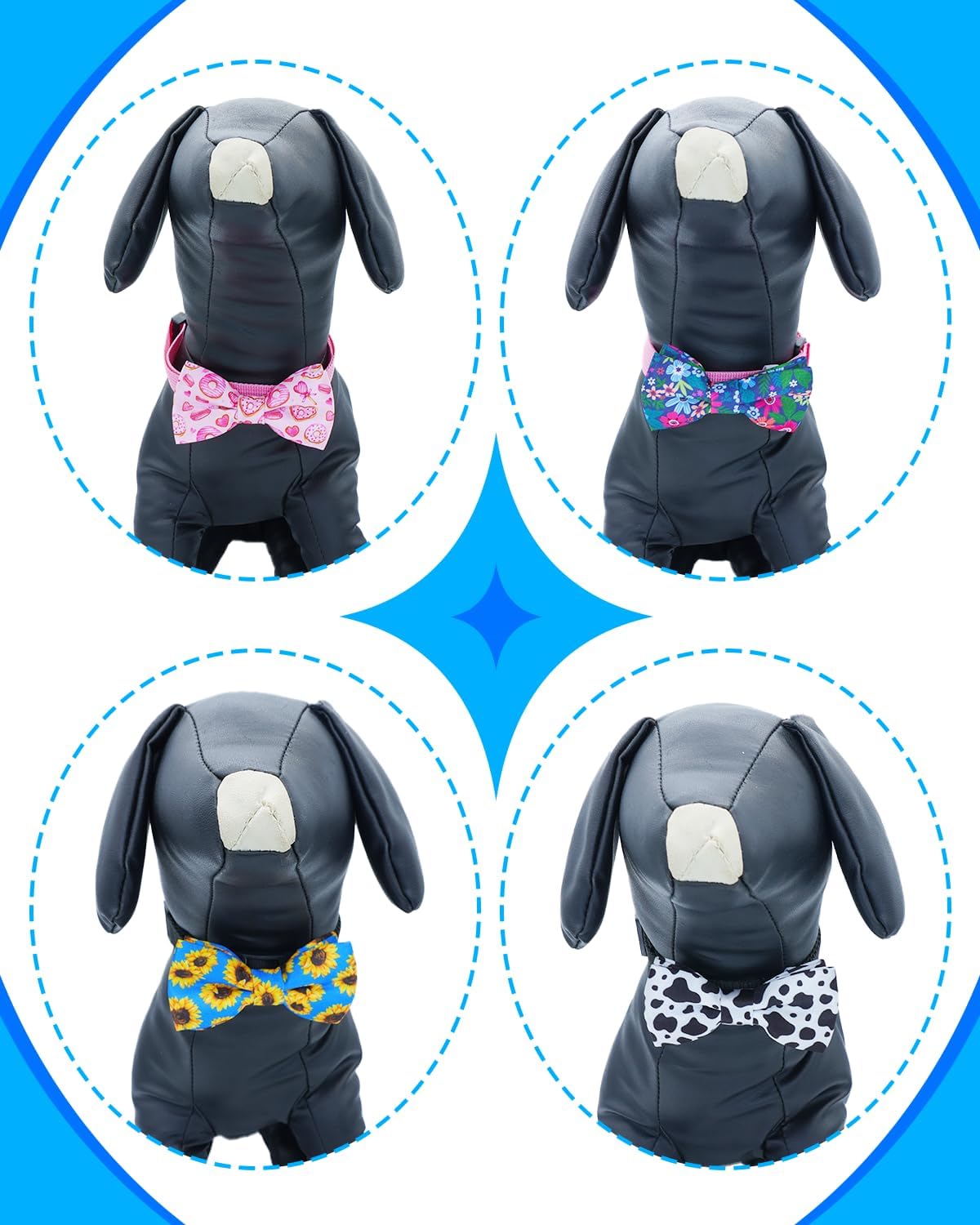 PET SHOW 10 Pack Big Dog Bow Ties for Large Medium Dogs Sliding Collar Attachments Daily Bowties