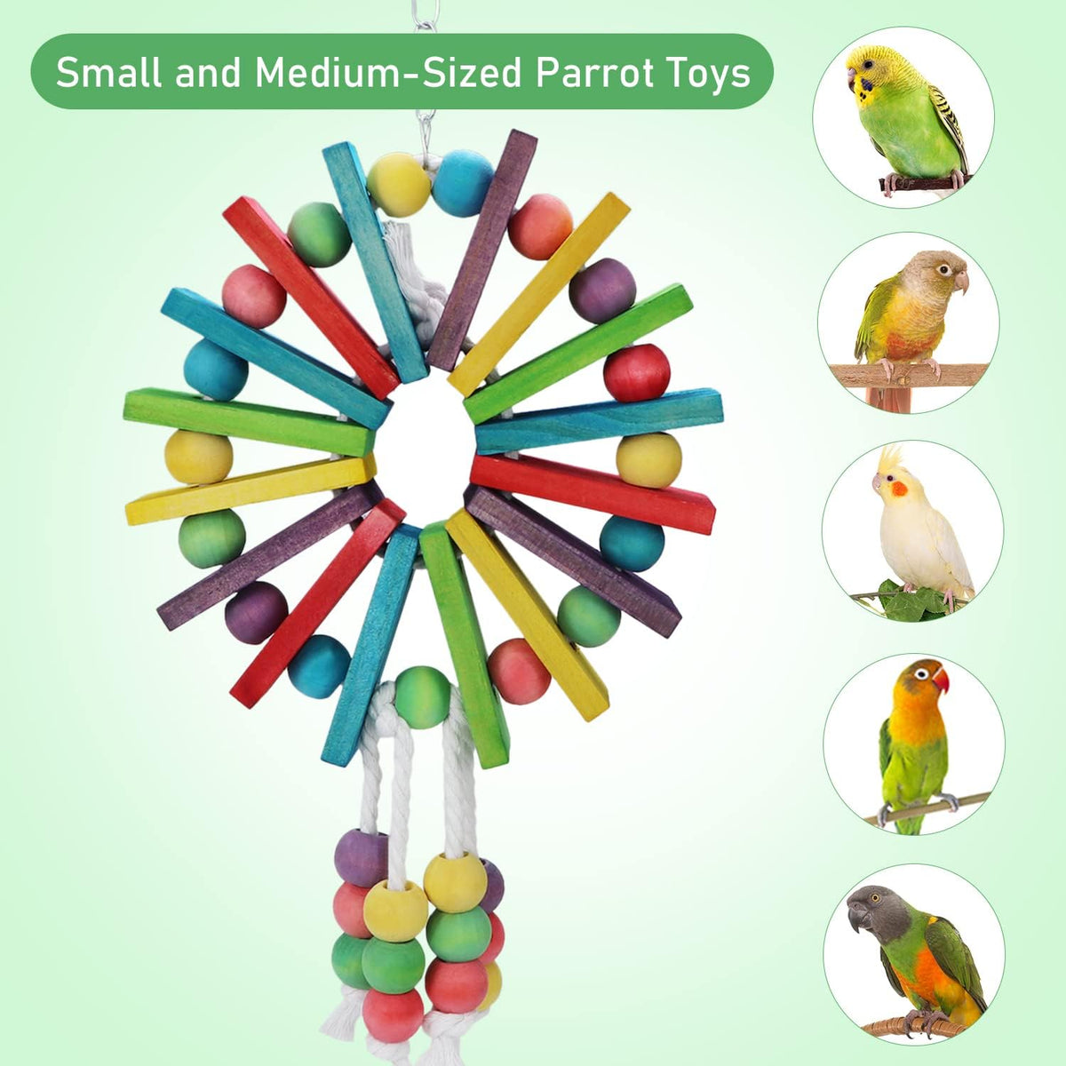 Parrot Hanging Chew Toy Bird Bite Swing with Colorful Wood Beads Bells for Parrot Macaw African
