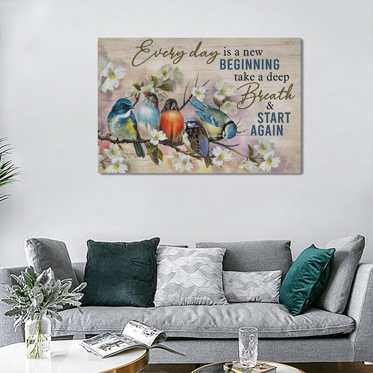 Bird Wall Art Farmhouse Flower Branch Pictures Rustic Country Birds Wall Decor Floral Canvas Print