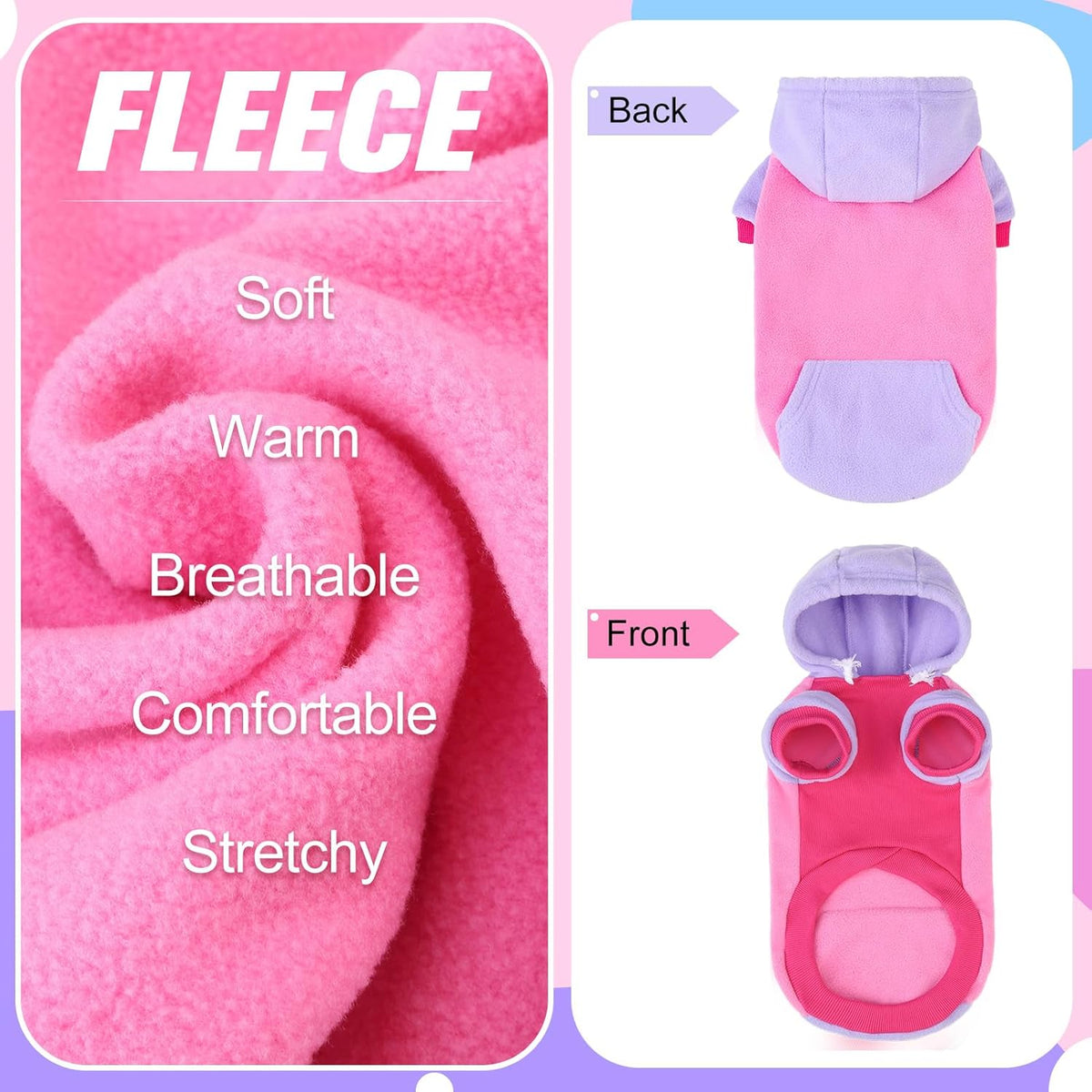 BEAUTYZOO Fleece Dog Hoodie Sweatershirt with Pocket and Leash Hole, Stretchy Small Medium Large