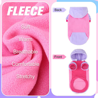 BEAUTYZOO Fleece Dog Hoodie Sweatershirt with Pocket and Leash Hole, Stretchy Small Medium Large