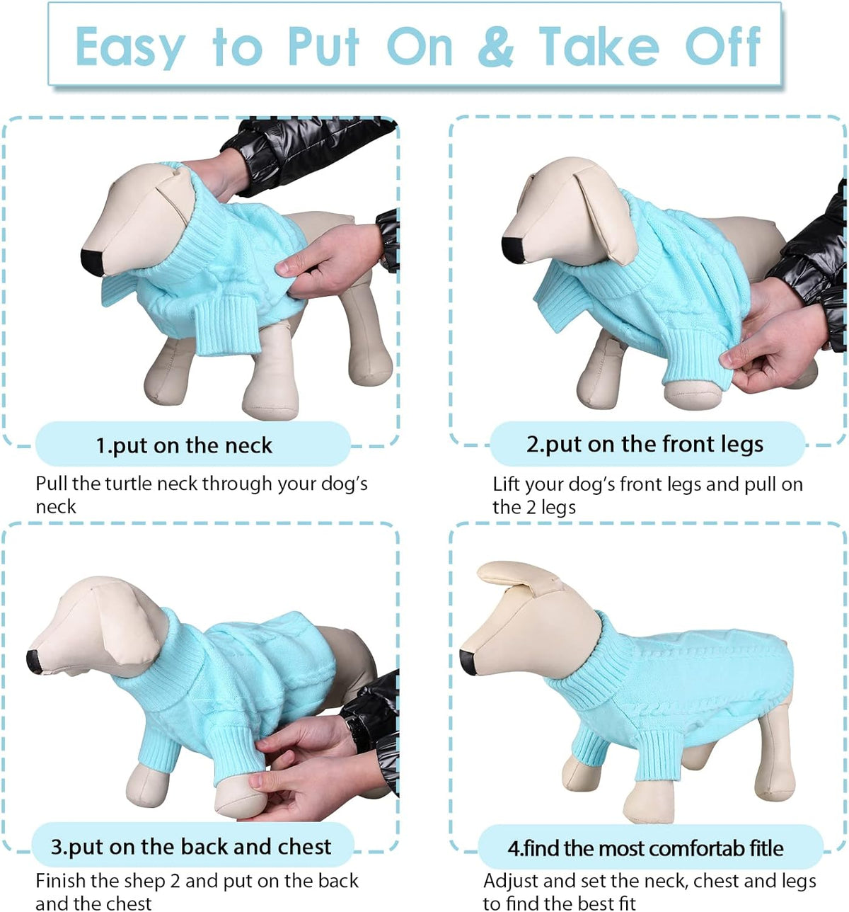 Queenmore Small Dog Pullover Sweater, Cold Weather Cable Knitwear, Classic Turtleneck Thick Warm