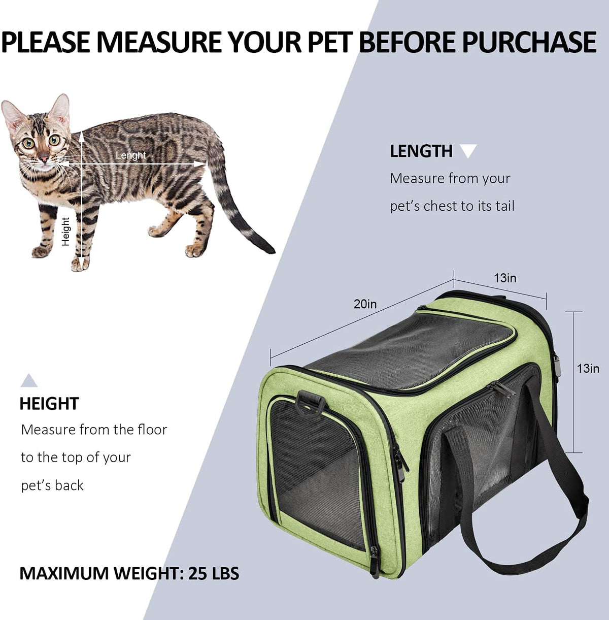 Large Cat Carriers Dog Carrier Pet Carrier for Large Cats Dogs Puppies up to 25Lbs, Big Dog Carrier