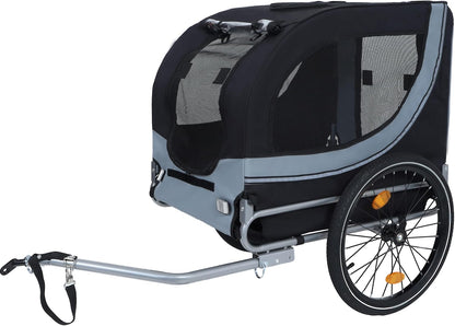 Blue-Grey Large Folding Bike Trailer for Dogs – Heavy-Duty Steel Frame, 66LB Capacity Pet Carrier