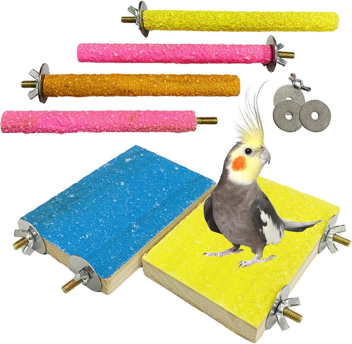 Hamiledyi 6 PCS Bird Perch Stand Toy Wood Parrot Paw Grinding Stick Perch Stand Platform Parakeet