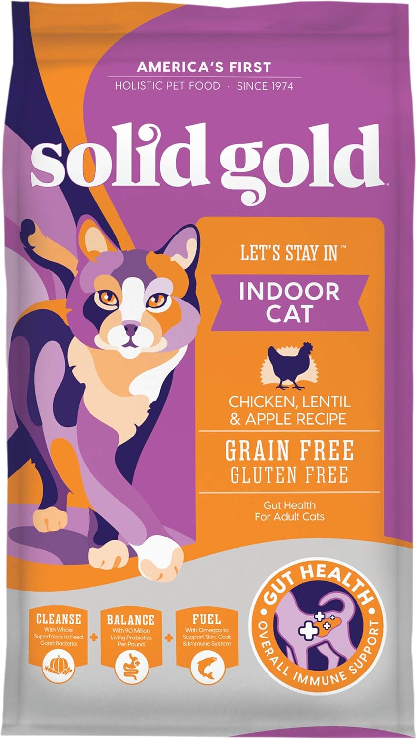 Solid Gold Indoor Dry Cat Food - Grain Free & Gluten Free - Chicken Cat Food Dry Kibble for Indoor