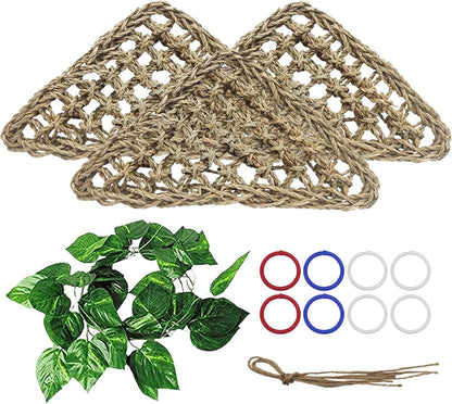 BNOSDM Bird Seagrass Mat, 3 PCS 7.1 x 7.1 Inches Parrot Natural Seagrass Woven Bird Net Hammock