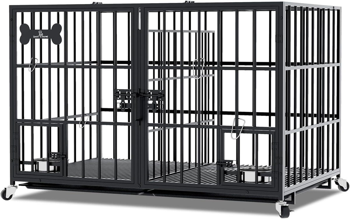 aboxoo 42/48 inch Heavy Duty Metal Dog Crate for 2 Dogs/Large Dog,All Metal Open Top Stackable,Dog