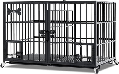 aboxoo 42/48 inch Heavy Duty Metal Dog Crate for 2 Dogs/Large Dog,All Metal Open Top Stackable,Dog