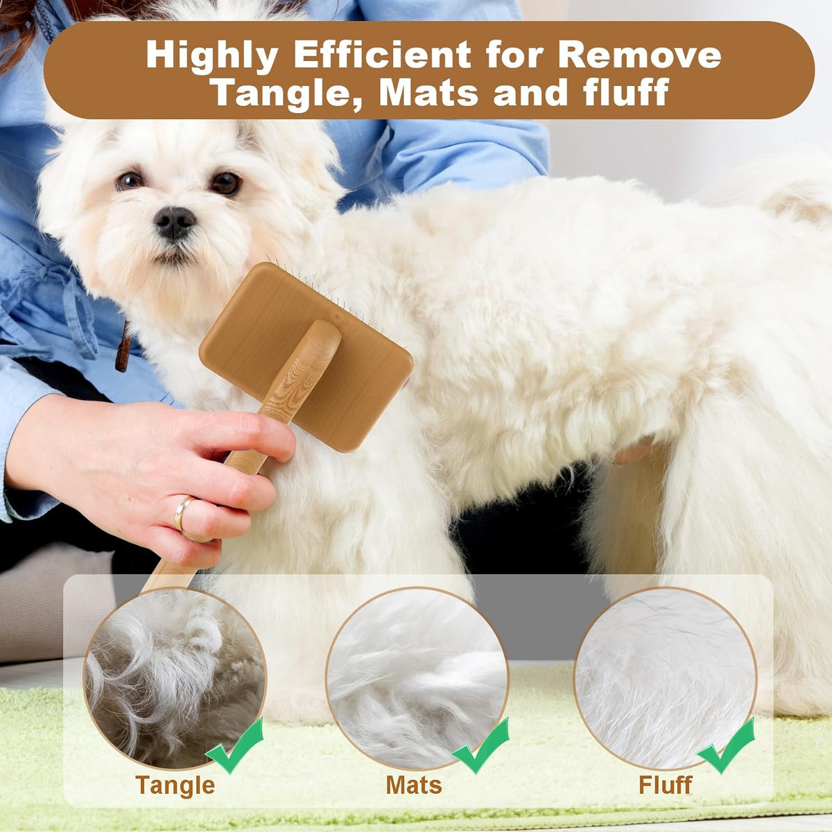 Slicker Brush for Dog, Doodles and Poodle Brush, for Tangles, Fluff Coat, Curly Hair Pets, Remove