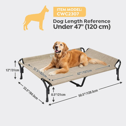Veehoo Cooling Elevated Dog Bed, XL Raised Pet Cot with Guardrail & Slope Headrest, Durable