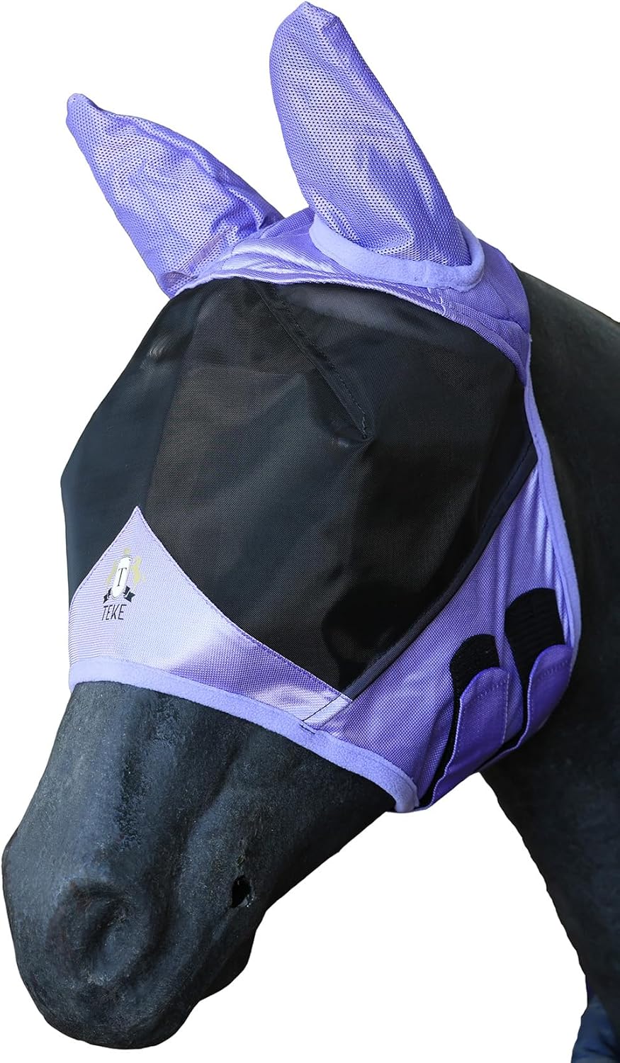 T TEKE Fine Mesh Horse Fly Mask w/Ears, UV Blocking 3D Eye Visor with Extra Fleece Cushioned