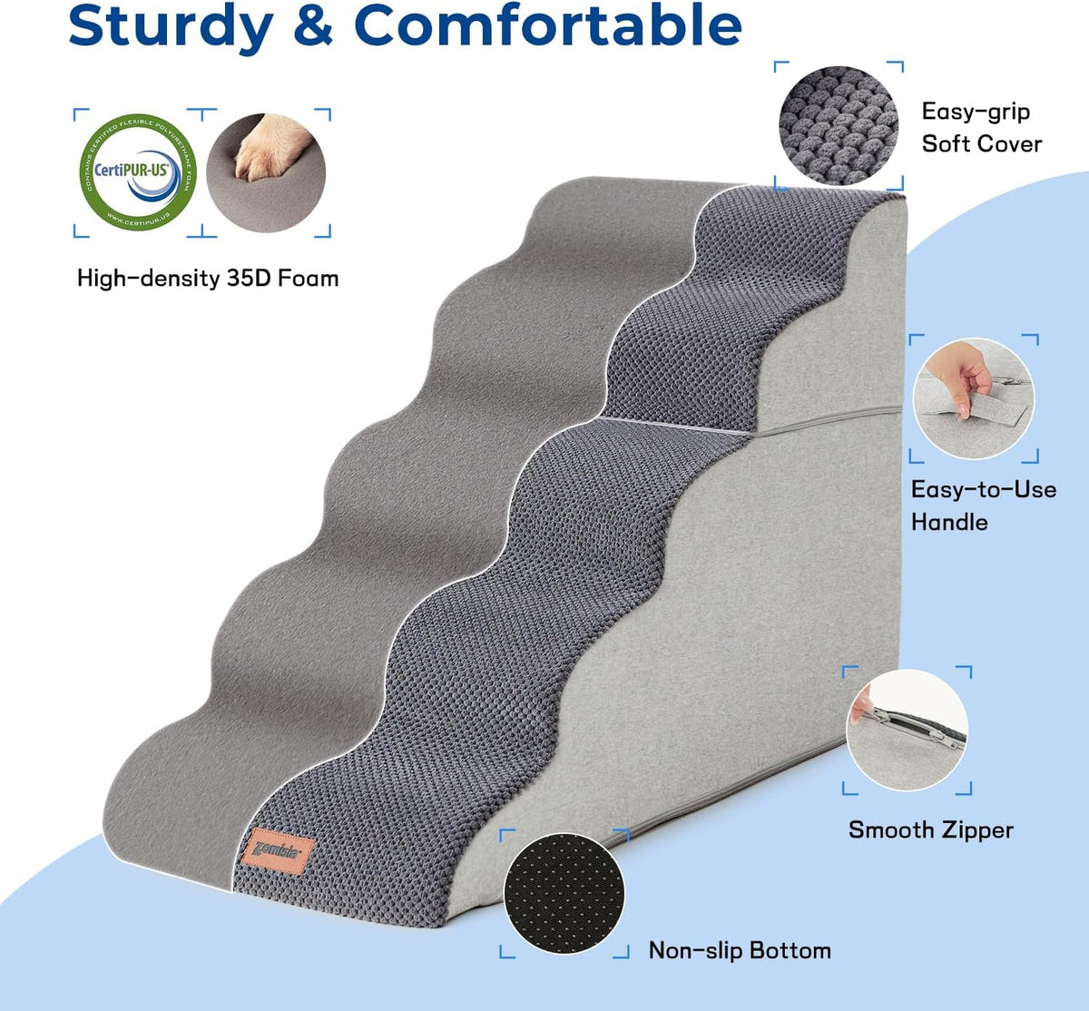 Dog Stairs for High Beds - Pet Stairs Ramp for Couch, 35D Foam Dog Steps for Small to Large Pets