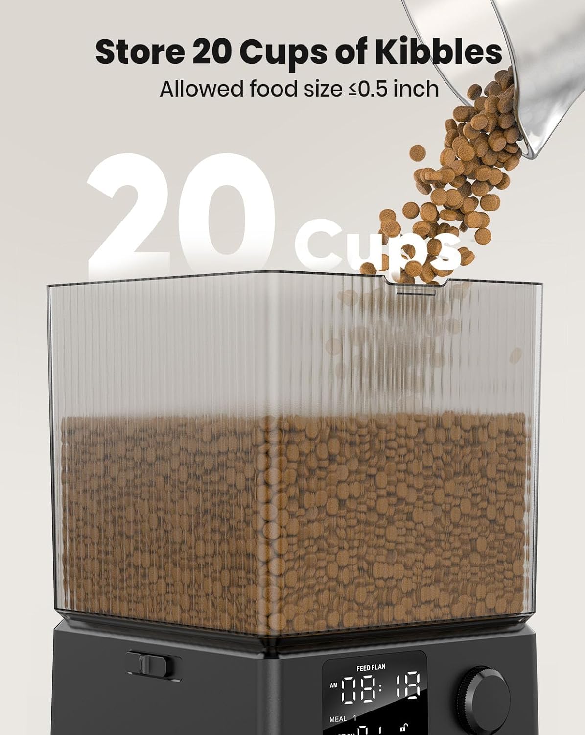 oneisall Automatic Cat Feeder for 2 Cats, 20 Cups/5L Automatic Cat Food Dispenser for Small Pets
