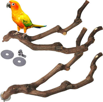 kathson Natural Parrot Perch Bird Stand Pole Wild Grape Stick Paw Grinding Fork Parakeet Climbing