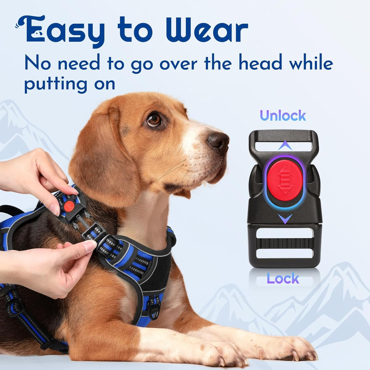 Eagloo Dog Harness Small Sized, Easy Wearing with 3 Buckles, Adjustable No Pull Pet Harness with 2