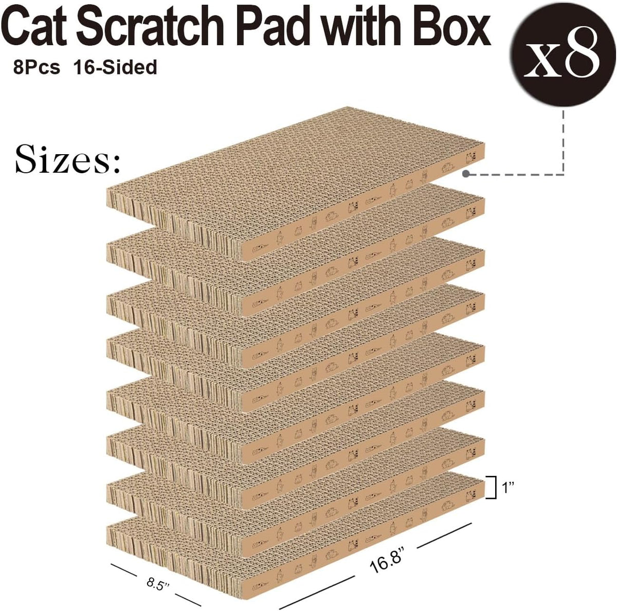 8 Packs in 1 Cat Scratch Pad, Cat Scratcher Cardboard,Reversible,Durable Recyclable Cardboard