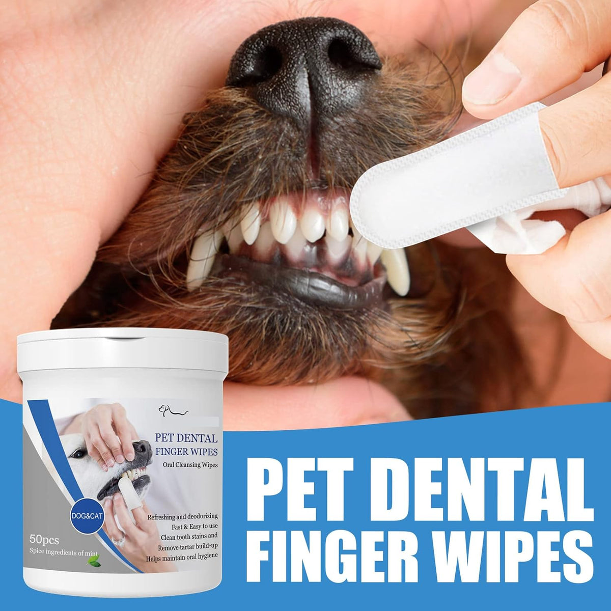 Pet Dental Finger Wipes, Oral Cleansing Teeth Care Finger Cots Wipes Pads for Dogs and Cats