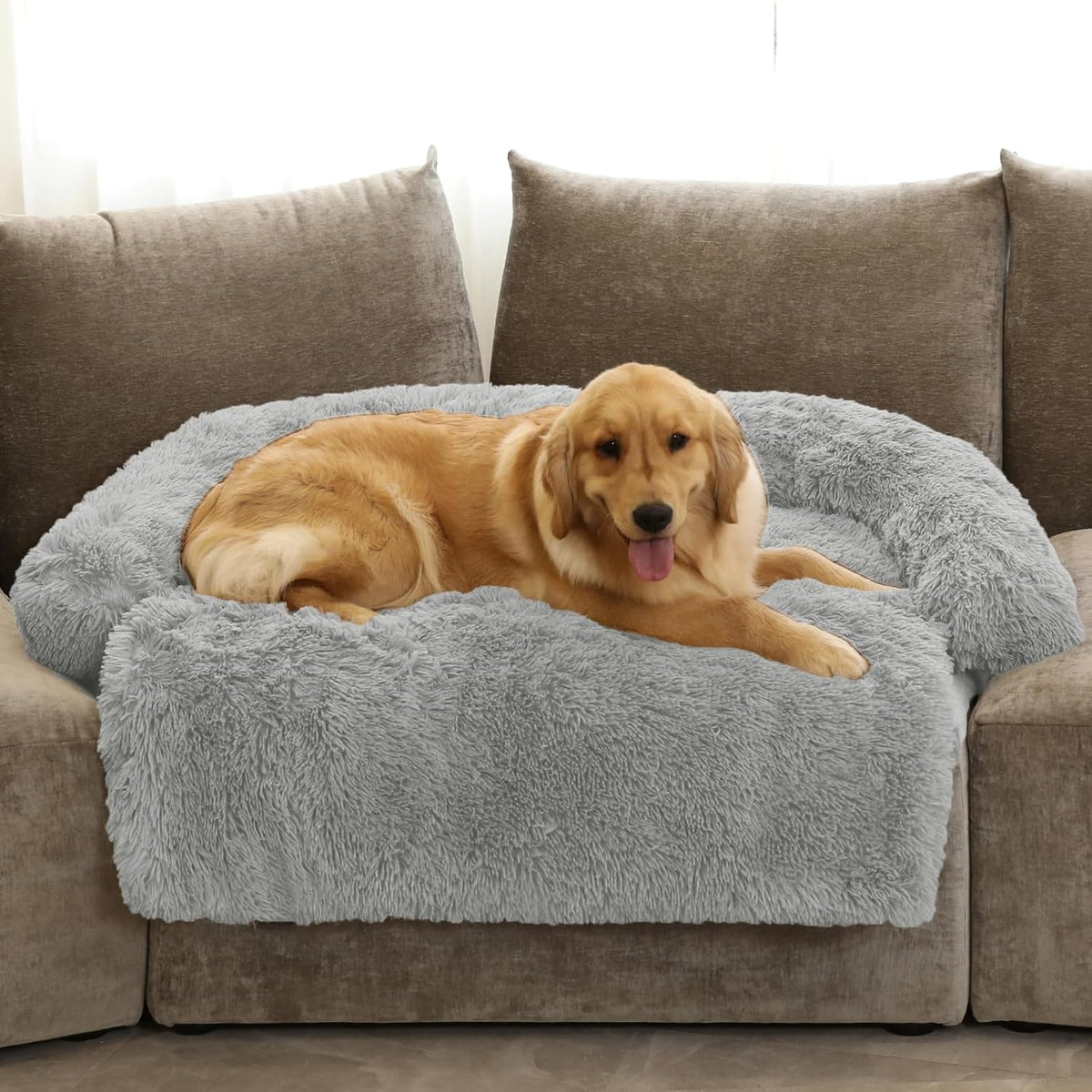 GGIB Calming Dog Bed Fluffy Plush Dog Mat for Furniture Protector with Removable Washable Cover for