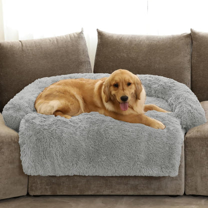 GGIB Calming Dog Bed Fluffy Plush Dog Mat for Furniture Protector with Removable Washable Cover for