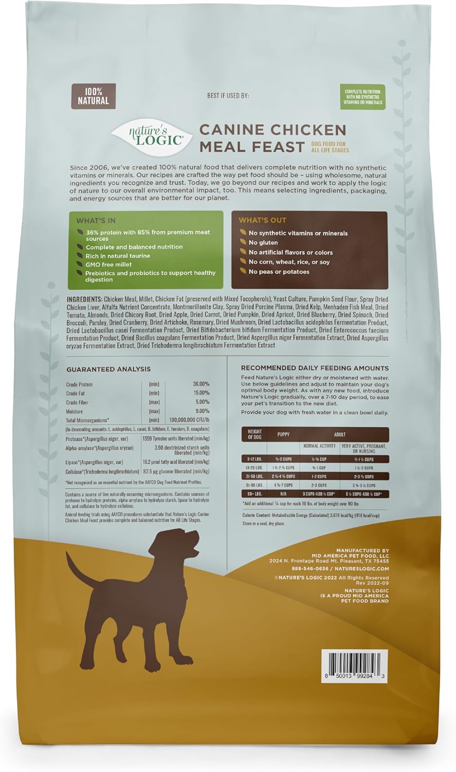 NATURE'S LOGIC Dry Dog Food - 100% Natural - No Synthetics - for All Ages, Sizes, Breeds - Free