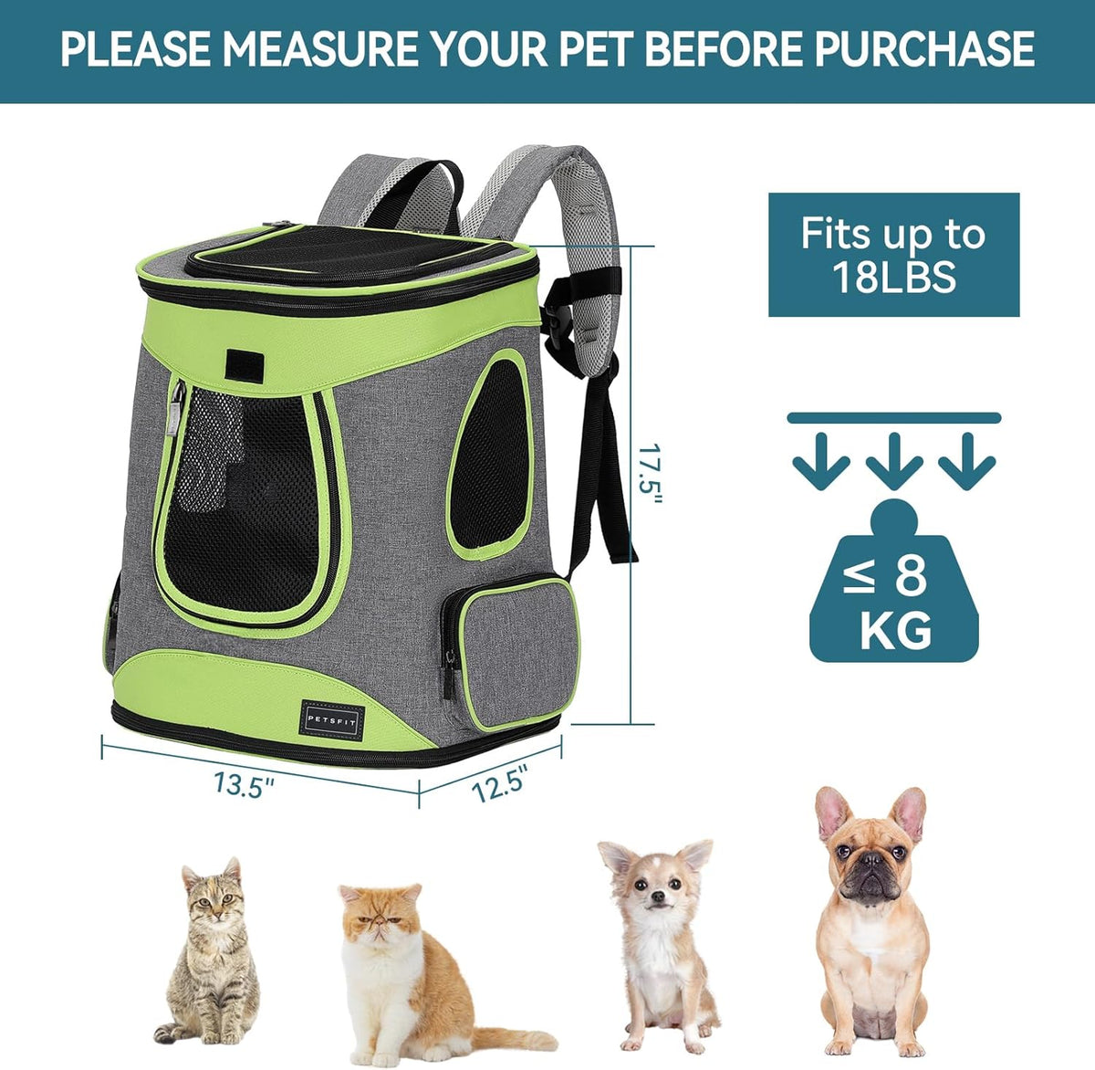 Petsfit Pet Backpack Carrier Easy-Fit Dog Travel Backpack Carrier for Hiking Walking Cycling