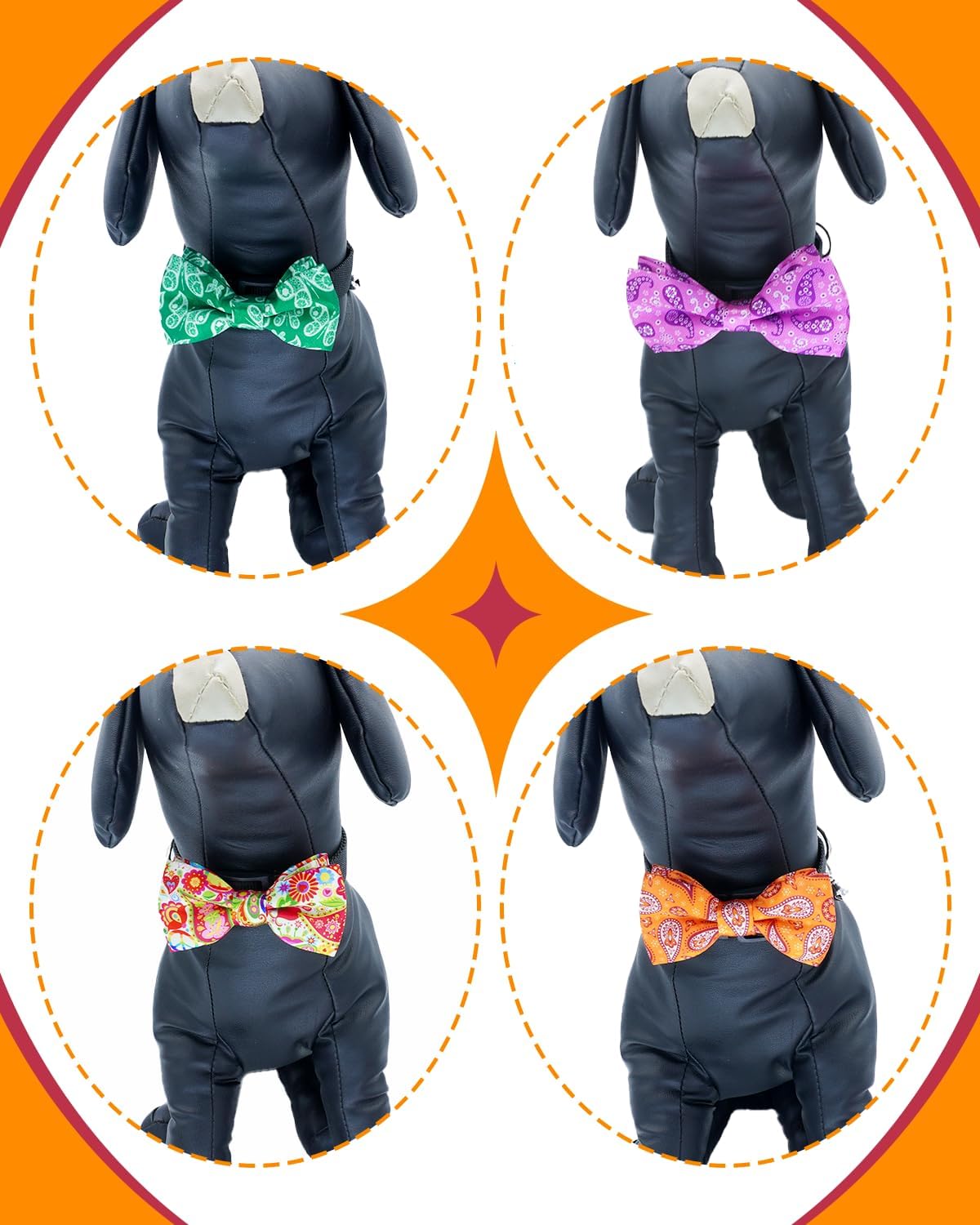 PET SHOW 10 Pack Paisley Small Dog Bow Ties Sliding Collar Attachments Puppy Cats Floral Bowties