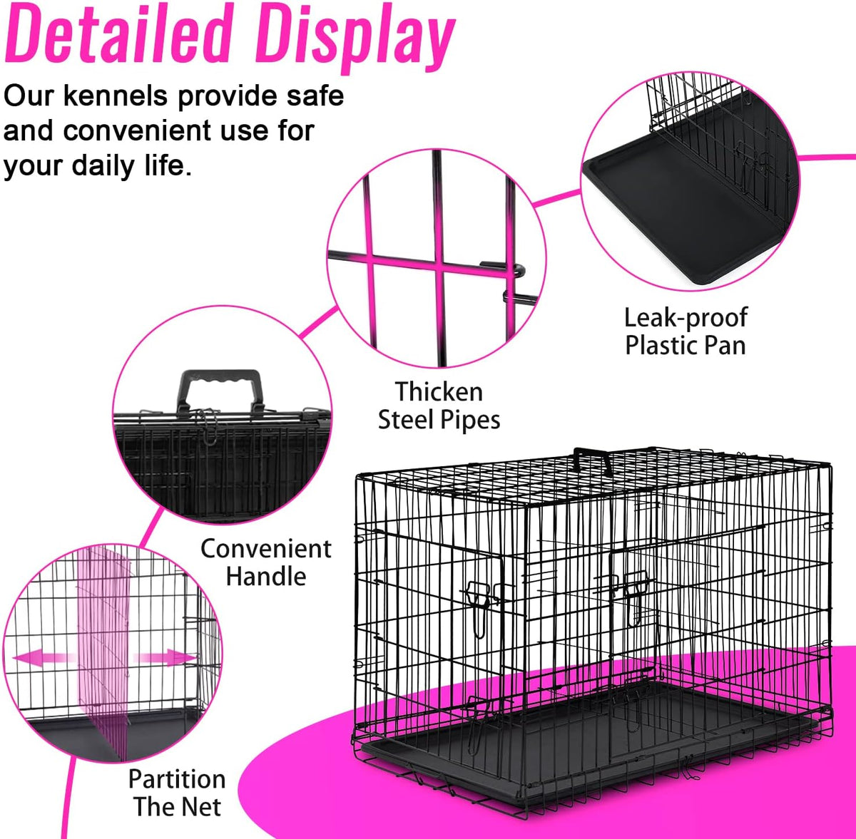 FDW Dog Crate for Large Dogs 48 Inch Folding Metal WirePet Cage Double Door W/Divider Panel Indoor