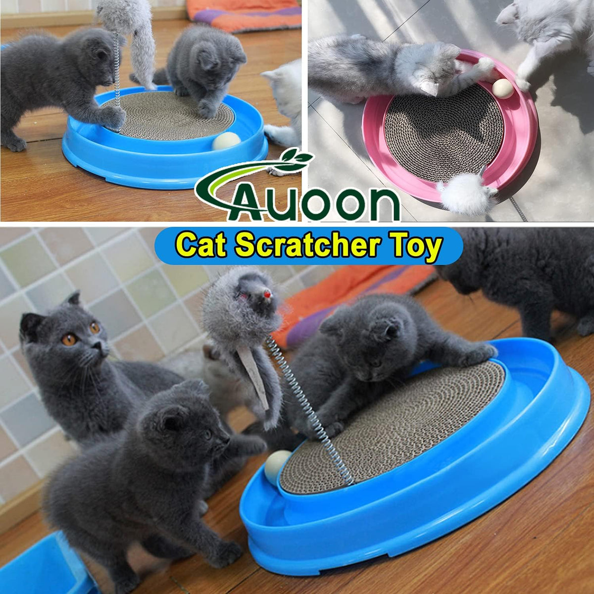 AUOON Cat Scratcher Toy - Cat Scratch Pad with Cat Toy Ball Track and Plush Mouse Toy for Indoor