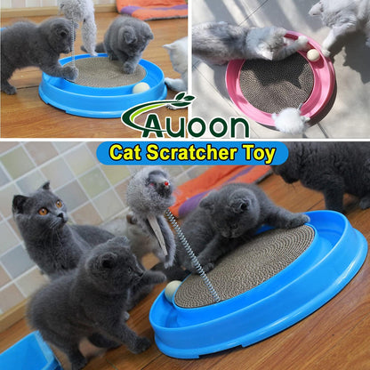 AUOON Cat Scratcher Toy - Cat Scratch Pad with Cat Toy Ball Track and Plush Mouse Toy for Indoor
