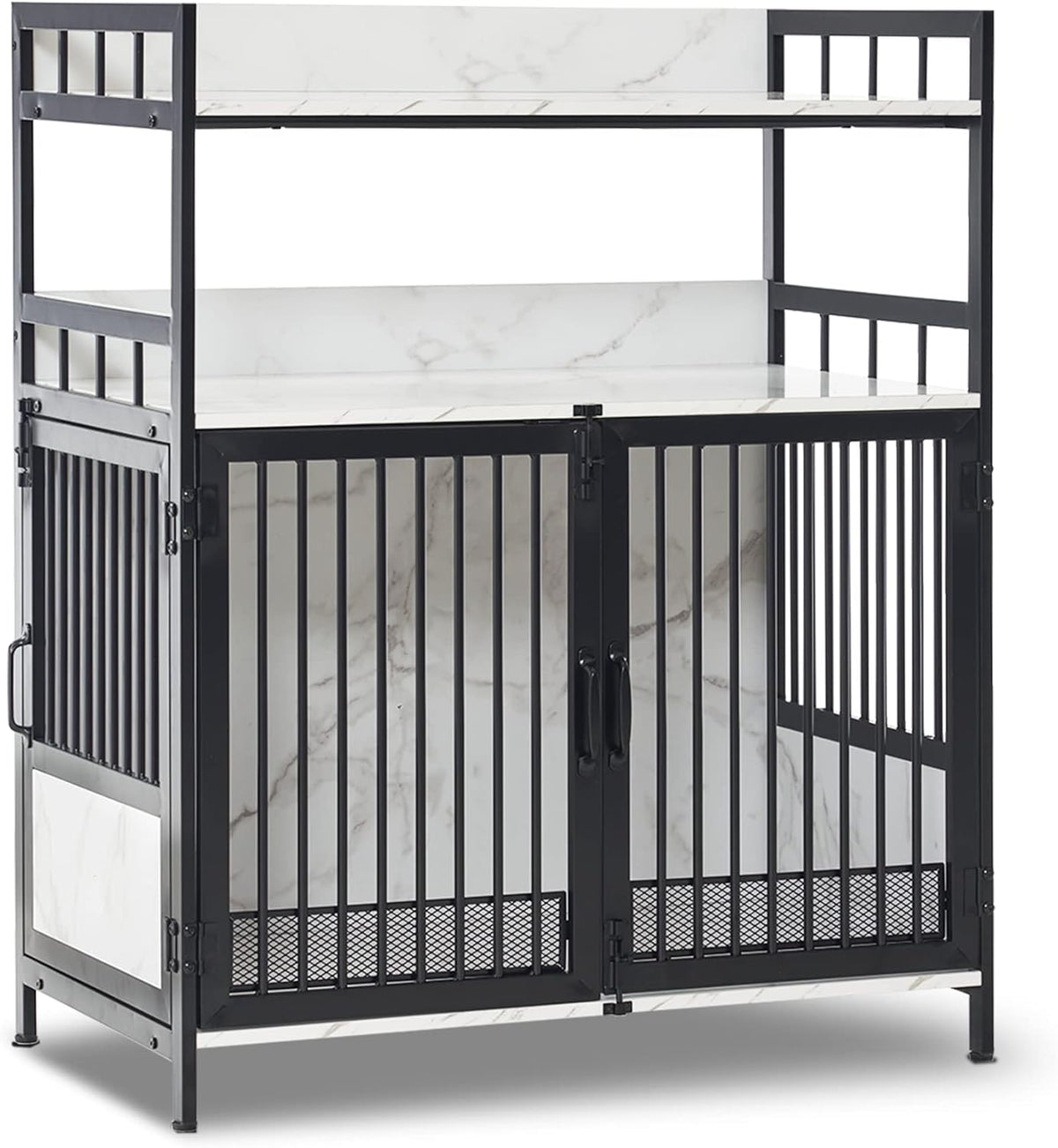 MCombo Furniture Style Dog Crate with Storage Shelves, Heavy Duty Wooden Dog Cage End Table, Triple