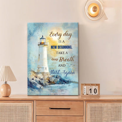 Ocean Lighthouse Pictures Wall Art, Coastal Nautical Bathroom Wall Decor Every Day is a New